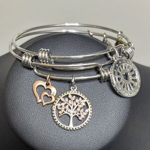 Alex and Ani Charm Bracelet Adjustable Silver Tone Bundle of Two Tree Heart